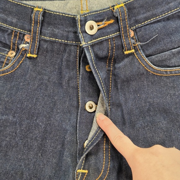 Flat Head Jeans Mens Fits 28x31 Blue Selvedge Slim Straight Buckile Back Denim - Picture 9 of 14